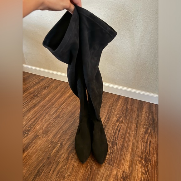 Black Over The Knee Pointed Boot - Picture 2 of 4